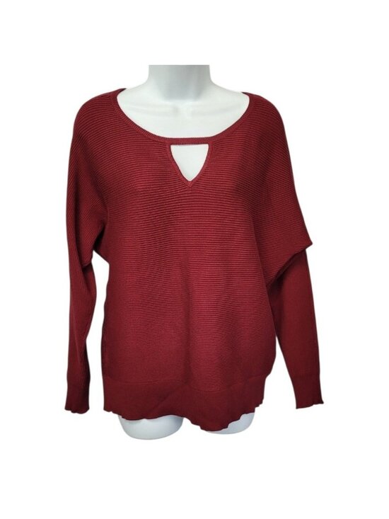 Maurices Sweaters - Maurices Sweater Womens M Ribbed Knit Burgundy Cutout V-Neck Dolman Fall Top